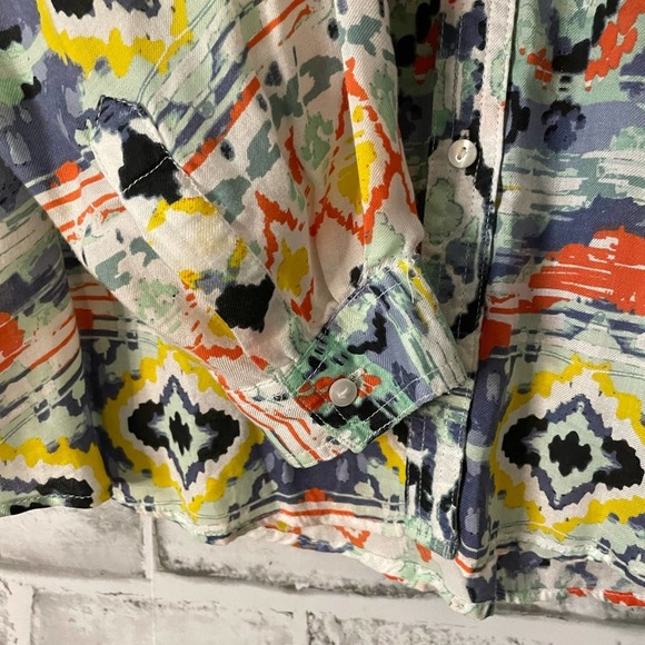 Multi Color Long Roll Tab Sleeve Button Down Women's Large L - Picture 4 of 9